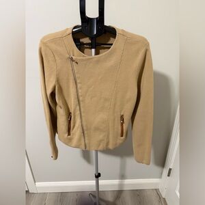 Ralph Lauren Tan Asymmetrical Jacket Sporty Moto 80’s Vibe